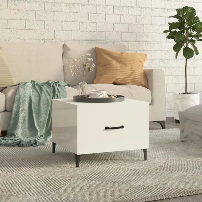 Salontafel met metalen poten en bewerkt hout voor industriële stijl - Hoogglans wit / 1 - Salontafels