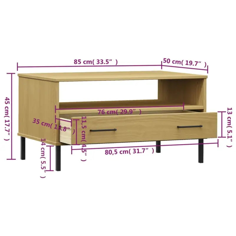 Salontafel met metalen poten van massief grenenhout - Salontafels