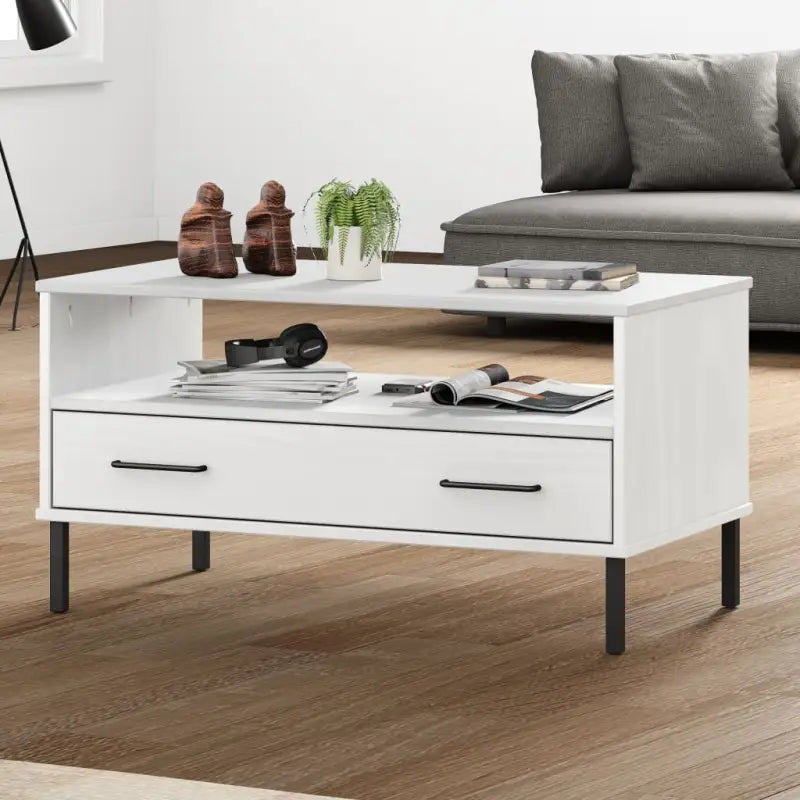 Salontafel met metalen poten van massief grenenhout - Wit / 1 - Salontafels