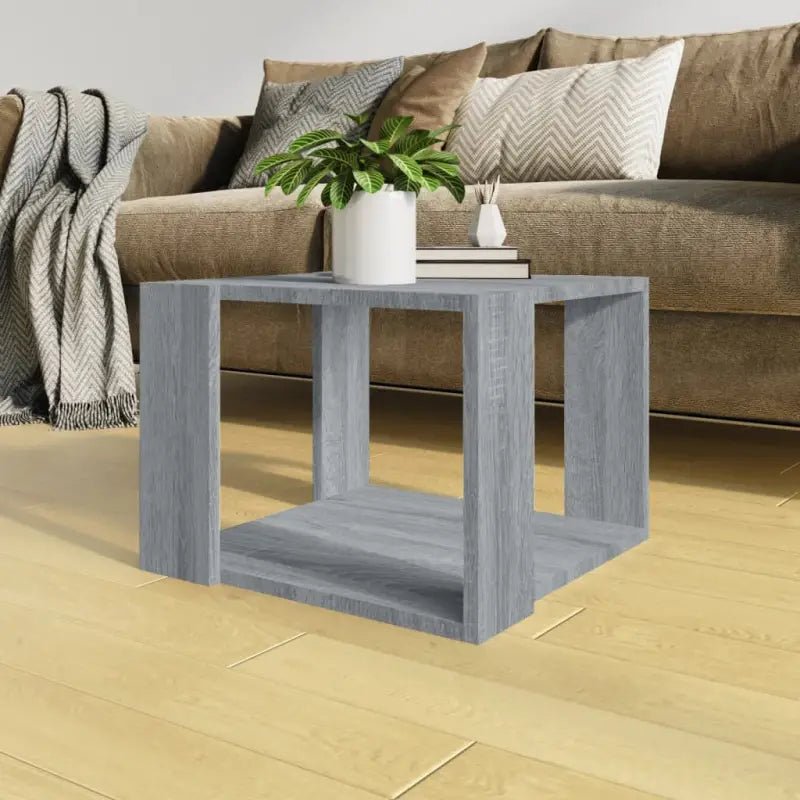 Salontafel met opbergruimte in bewerkt hout en grijs sonoma - Grijs sonoma / 40 x 40 x 30 cm / 1 - Salontafels