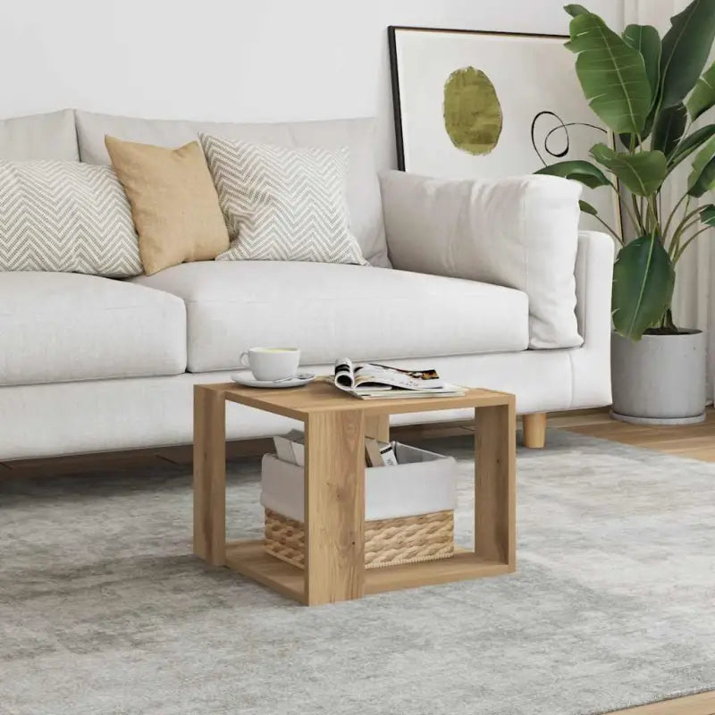 Salontafel met opbergruimte in bewerkt hout en grijs sonoma - artisanaal eikenkleurig / 40 x 40 x 30 cm / 1
