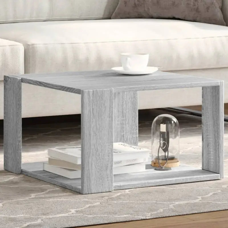 Salontafel met opbergruimte in bewerkt hout en grijs sonoma - Grijs sonoma / 51.5 x 51.5 x 30 cm / 1 - Salontafels