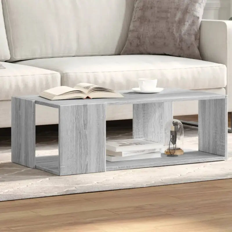Salontafel met opbergruimte in bewerkt hout en grijs sonoma - Grijs sonoma / 89.5 x 48 x 30 cm / 1 - Salontafels