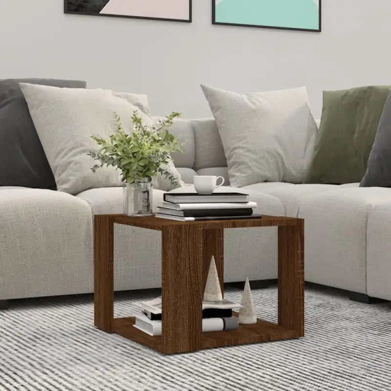 Salontafel met opbergruimte in bewerkt hout en grijs sonoma - bruin eikenkleur / 40 x 40 x 30 cm / 1 - Salontafels