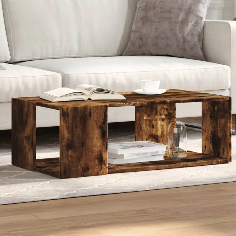 Salontafel met opbergruimte in bewerkt hout en grijs sonoma - Gerookt eiken / 89.5 x 48 x 30 cm / 1 - Salontafels