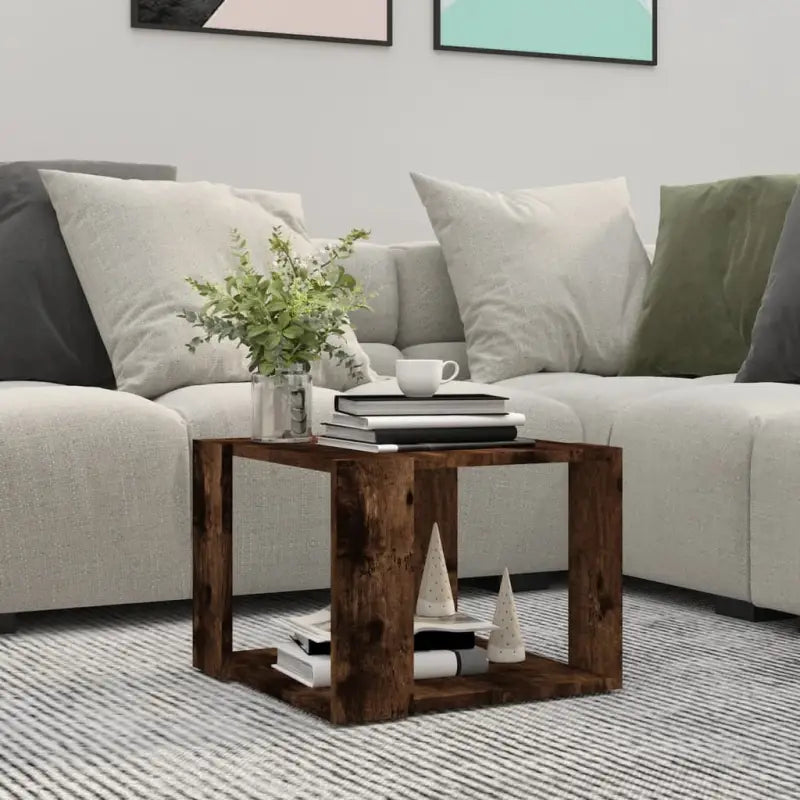 Salontafel met opbergruimte in bewerkt hout en grijs sonoma - Gerookt eiken / 40 x 40 x 30 cm / 1 - Salontafels