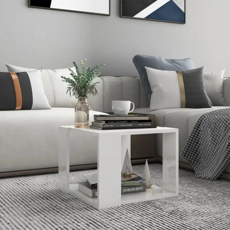 Salontafel met opbergruimte in bewerkt hout en grijs sonoma - Hoogglans wit / 40 x 40 x 30 cm / 1 - Salontafels