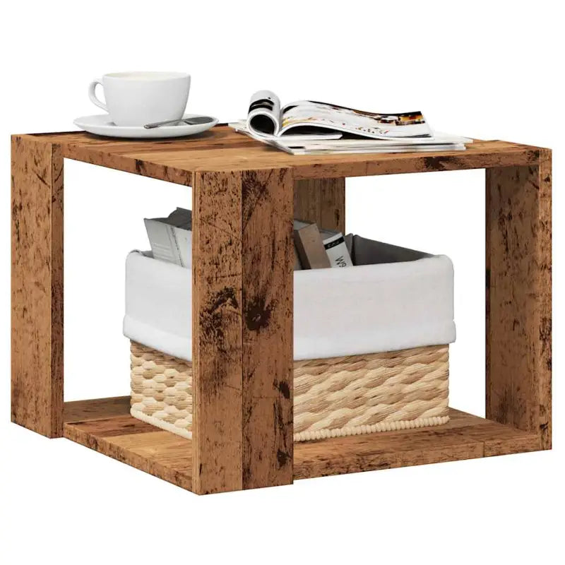 Salontafel met opbergruimte in bewerkt hout en grijs sonoma - Oud hout / 40 x 40 x 30 cm / 1 - Salontafels