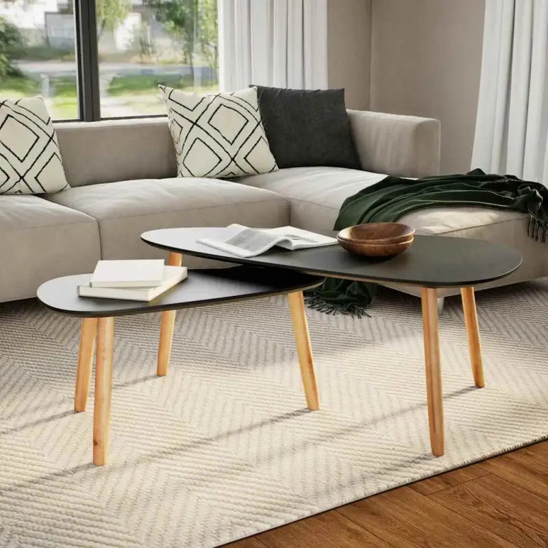 Salontafel set van massief grenenhout inclusief levering in Scandinavische stijl - Zwart / 2 - Salontafels