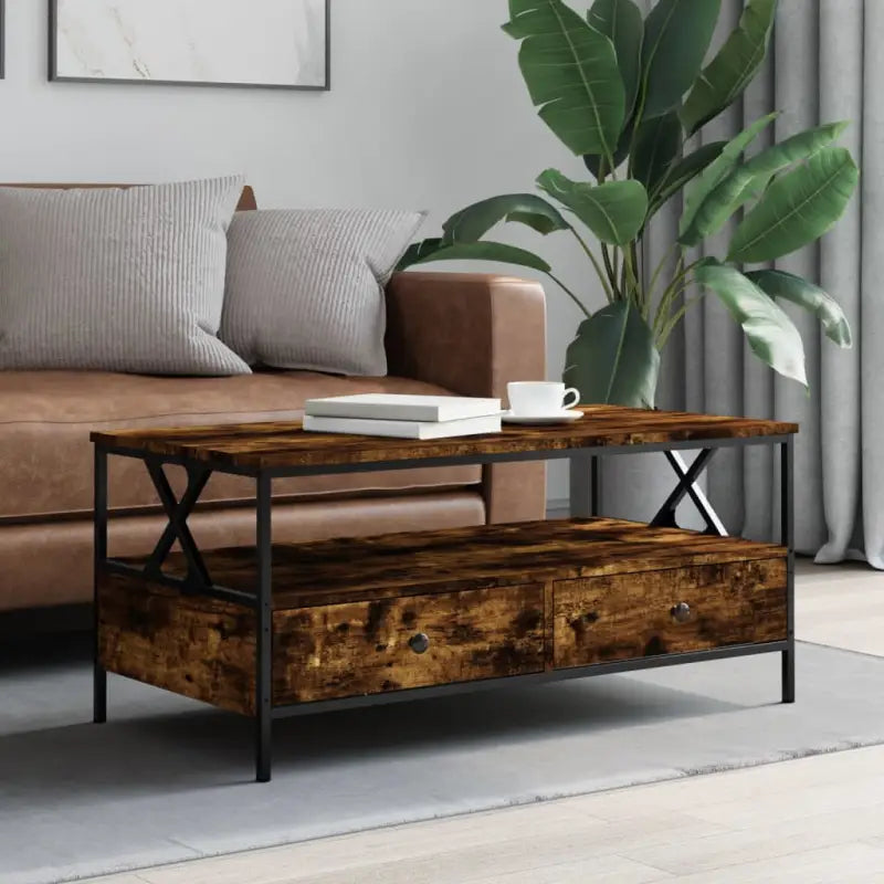Salontafel van bewerkt hout in grijs Sonoma eiken voor stijlvolle woonkamer - Gerookt eiken / 1 - Salontafels