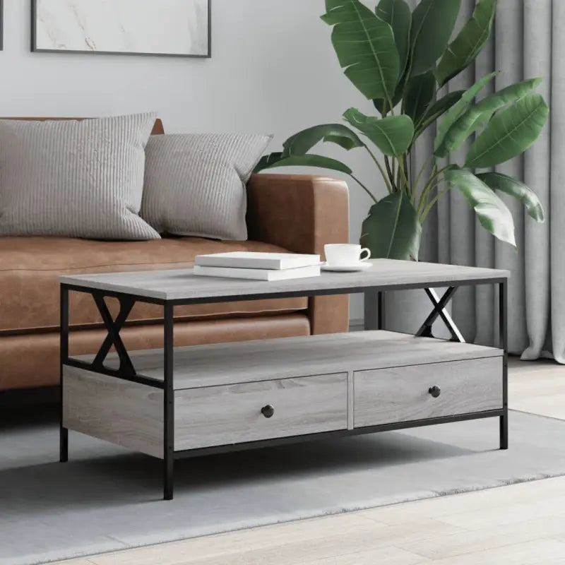 Salontafel van bewerkt hout in grijs Sonoma eiken voor stijlvolle woonkamer - Salontafels