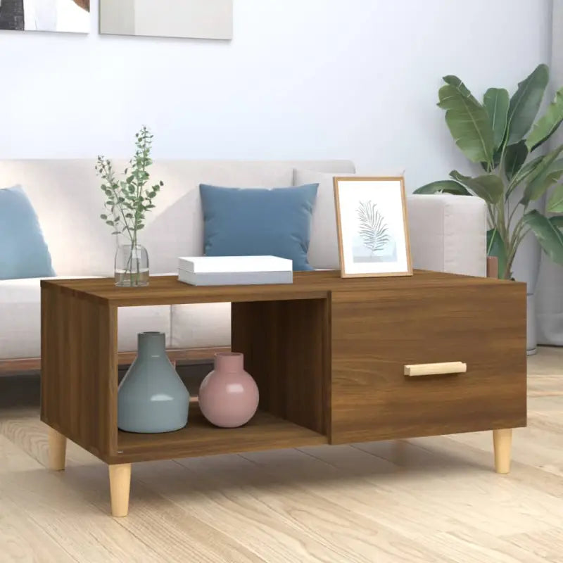 Salontafel van bewerkt hout in hoogglans wit voor een stijlvolle woonkamer - bruin eikenkleur / 1 - Salontafels