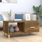 Salontafel van bewerkt hout in hoogglans wit voor een stijlvolle woonkamer - Gerookt eiken / 1 - Salontafels
