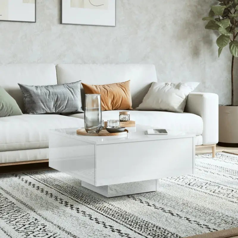 Salontafel van bewerkt hout in hoogglans wit voor een tijdloos interieur - Salontafels