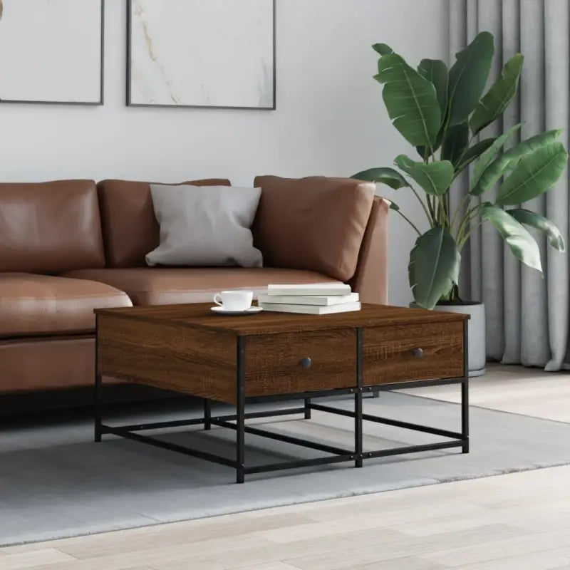 Salontafel van bewerkt hout met elegante en duurzame uitstraling - bruin eikenkleur / 80 x 80 x 40 cm / 1 - Salontafels
