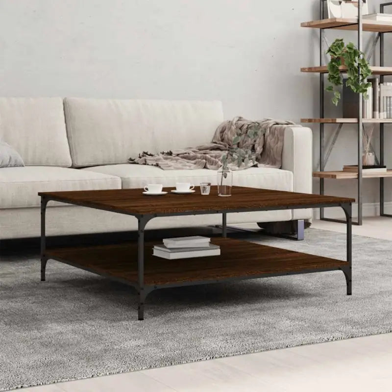 Salontafel van bewerkt hout met elegante en vochtbestendige afwerking - bruin eikenkleur / 100 x 100 x 40 cm / 1