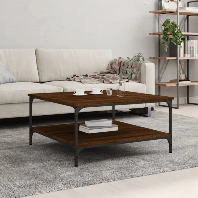 Salontafel van bewerkt hout met elegante en vochtbestendige afwerking - bruin eikenkleur / 80 x 80 x 40 cm / 1