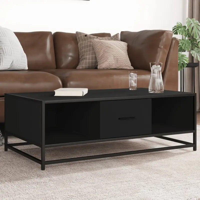 Salontafel van bewerkt hout met industrieel metalen frame - Zwart / 1 - Salontafels