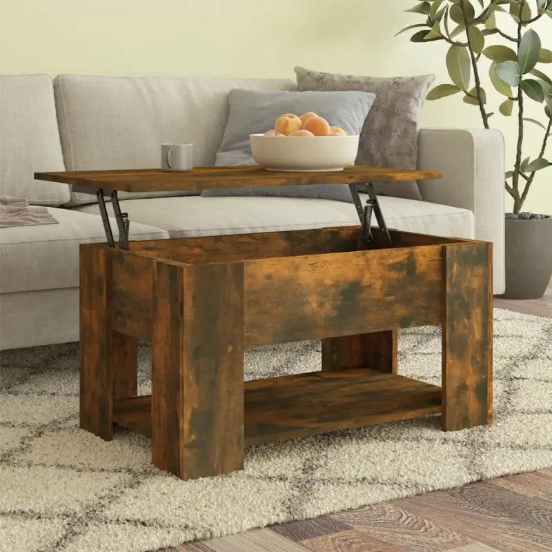 Salontafel van bewerkt hout met lift-top functie voor extra veelzijdigheid - Gerookt eiken / 79 x 49 x 42.5 cm / 1