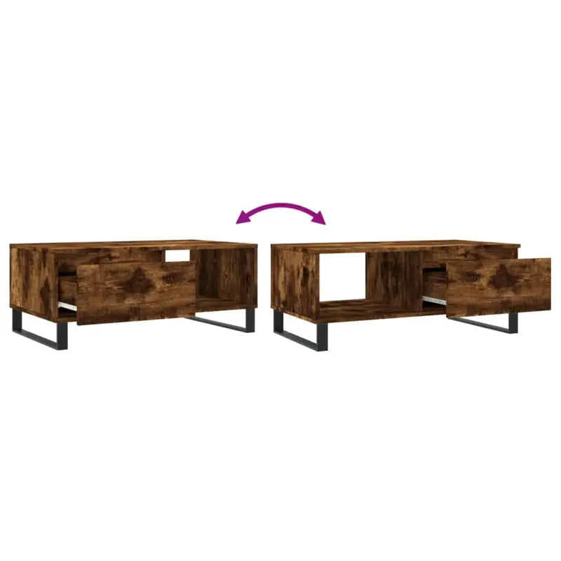 Salontafel van bewerkt hout met metalen poten voor een elegante woonkamer - Salontafels