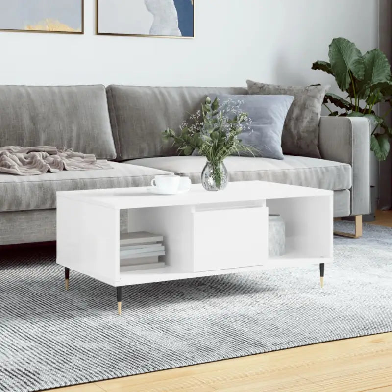 Salontafel van bewerkt hout met metalen poten voor een elegante woonkamer - Hoogglans wit / 1 - Salontafels