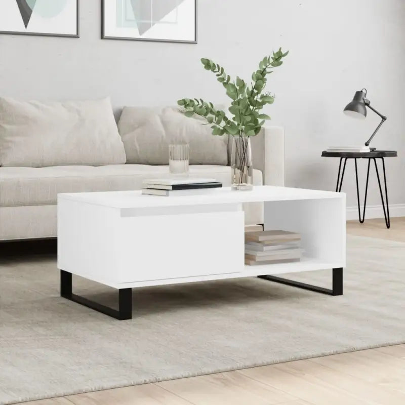 Salontafel van bewerkt hout met metalen poten voor een elegante woonkamer - Wit / 1 - Salontafels