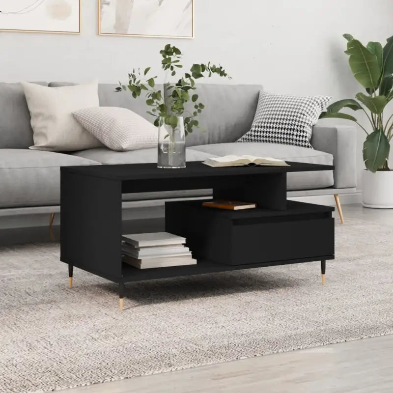 Salontafel van bewerkt hout met metalen poten voor een elegante woonkamer - Zwart / 1 - Salontafels
