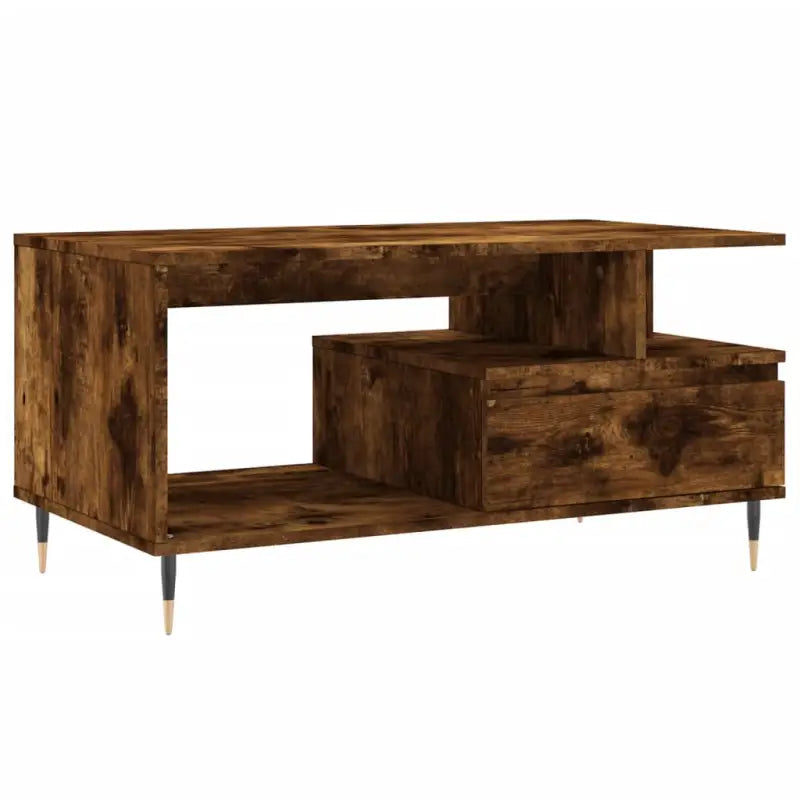 Salontafel van bewerkt hout met metalen poten voor een elegante woonkamer - Salontafels