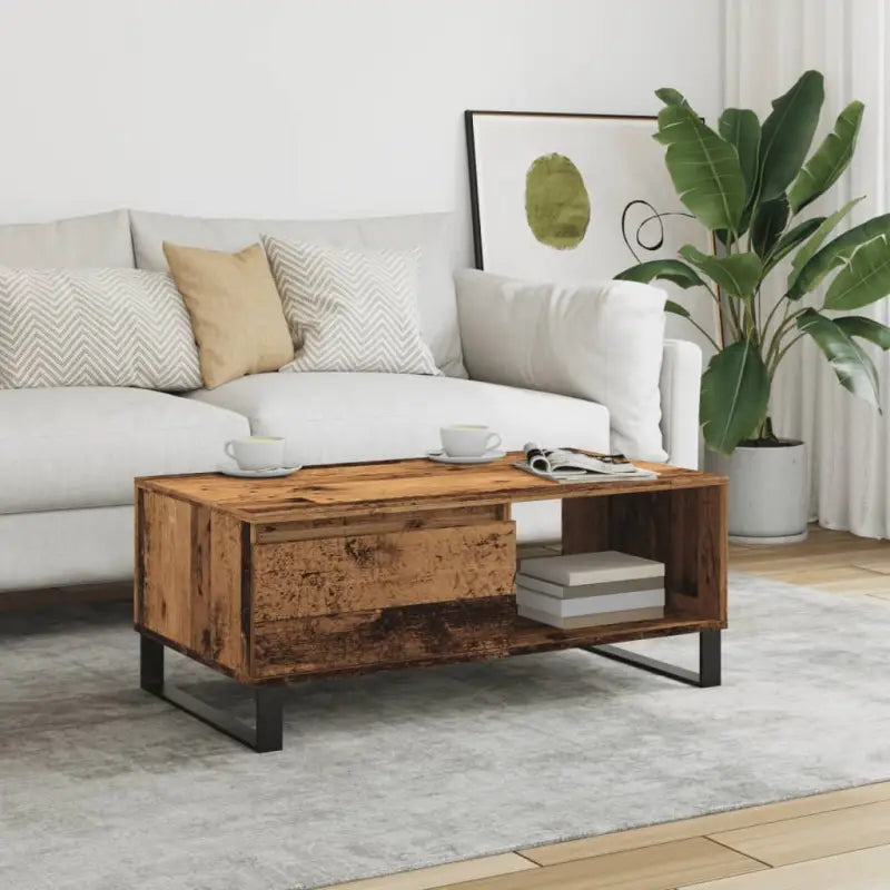 Salontafel van bewerkt hout met metalen poten voor een elegante woonkamer - Oud hout / 1 - Salontafels