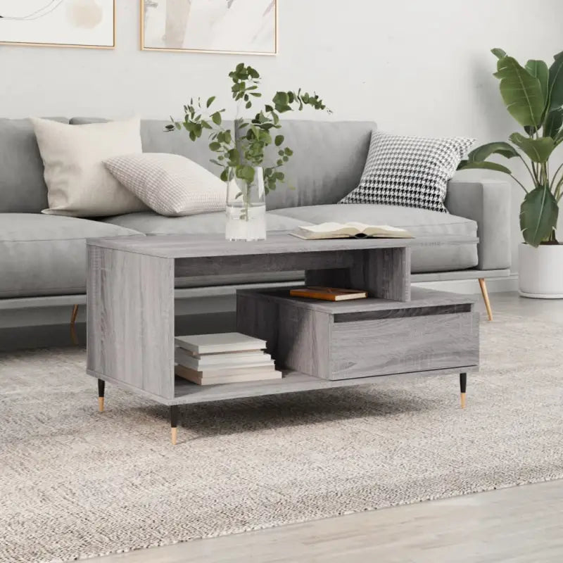 Salontafel van bewerkt hout met metalen poten voor een elegante woonkamer - Grijs sonoma / 1 - Salontafels