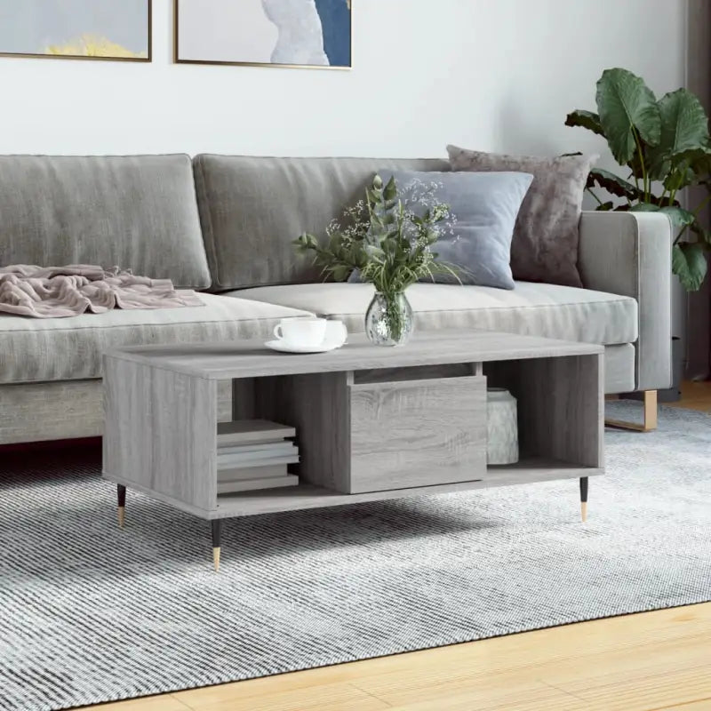 Salontafel van bewerkt hout met metalen poten voor een elegante woonkamer - Grijs sonoma / 1 - Salontafels