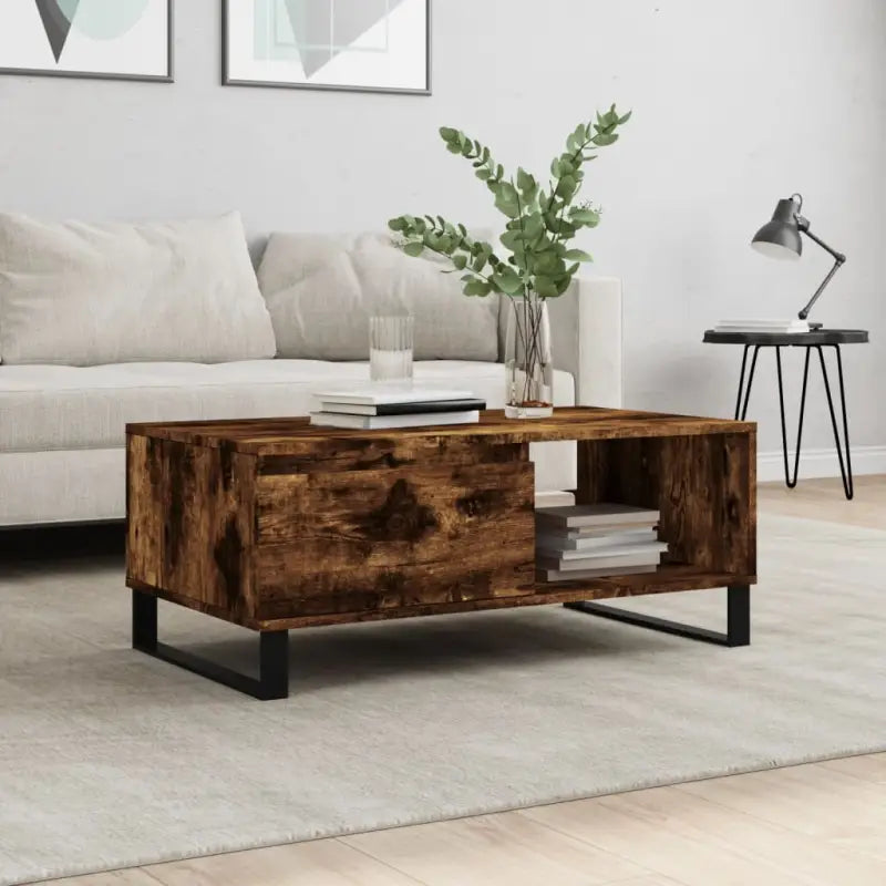 Salontafel van bewerkt hout met metalen poten voor een elegante woonkamer - Gerookt eiken / 1 - Salontafels