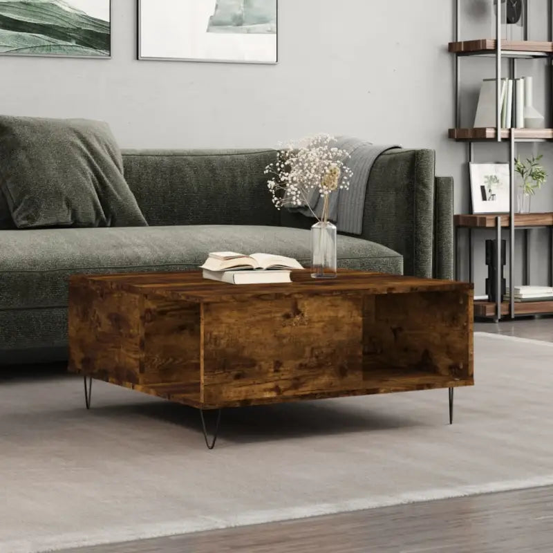 Salontafel van bewerkt hout met metalen poten voor een elegante woonkamer - Gerookt eiken / 1 - Salontafels