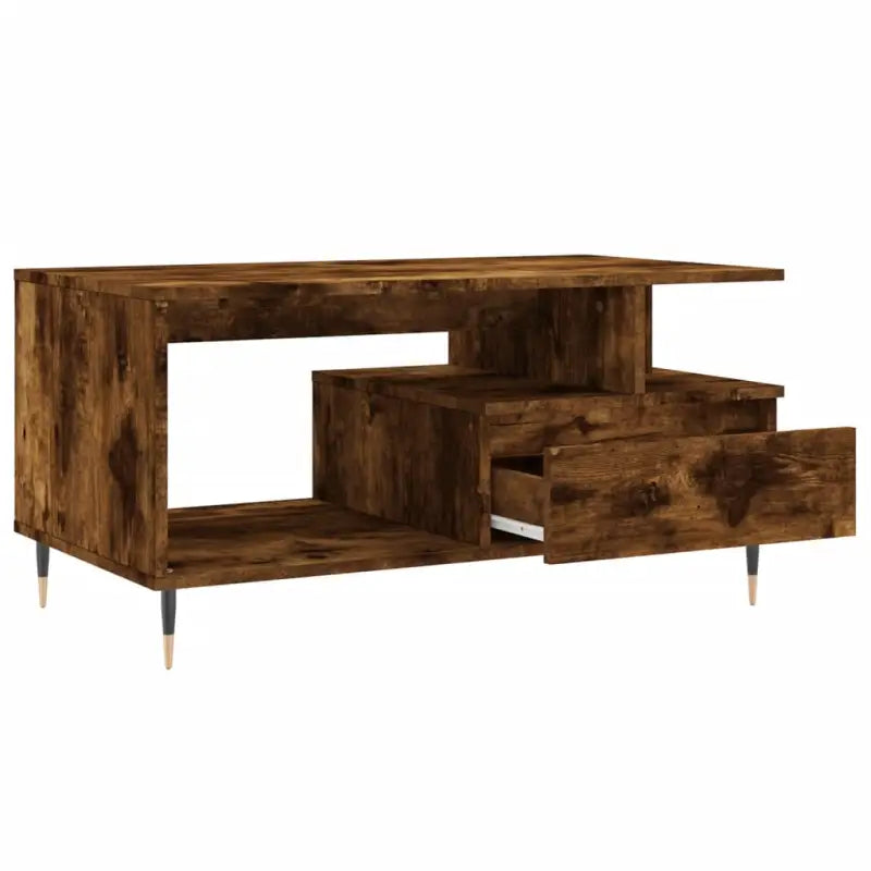 Salontafel van bewerkt hout met metalen poten voor een elegante woonkamer - Salontafels