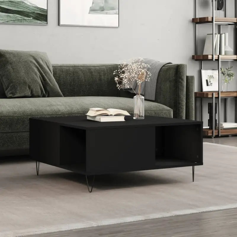 Salontafel van bewerkt hout met metalen poten voor een elegante woonkamer - Salontafels