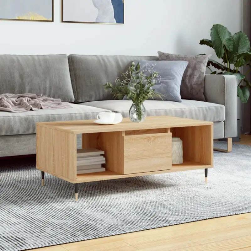 Salontafel van bewerkt hout met metalen poten voor een elegante woonkamer - Sonoma eiken / 1 - Salontafels