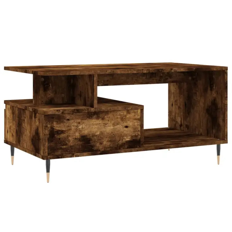 Salontafel van bewerkt hout met metalen poten voor een elegante woonkamer - Salontafels