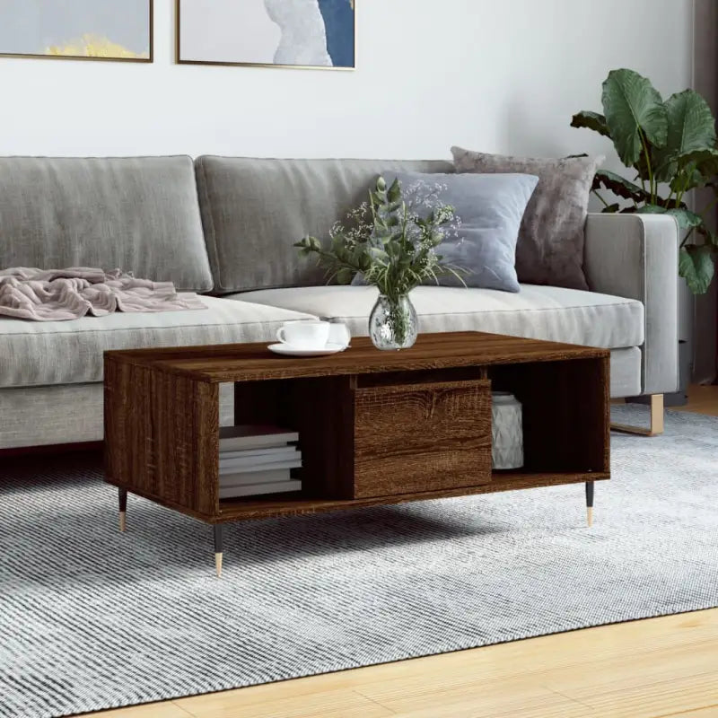 Salontafel van bewerkt hout met metalen poten voor een elegante woonkamer - bruin eikenkleur / 1 - Salontafels