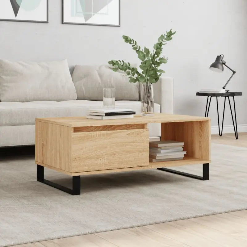 Salontafel van bewerkt hout met metalen poten voor een elegante woonkamer - Sonoma eiken / 1 - Salontafels