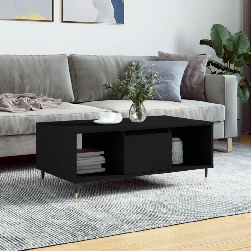 Salontafel van bewerkt hout met metalen poten voor een elegante woonkamer - Zwart / 1 - Salontafels