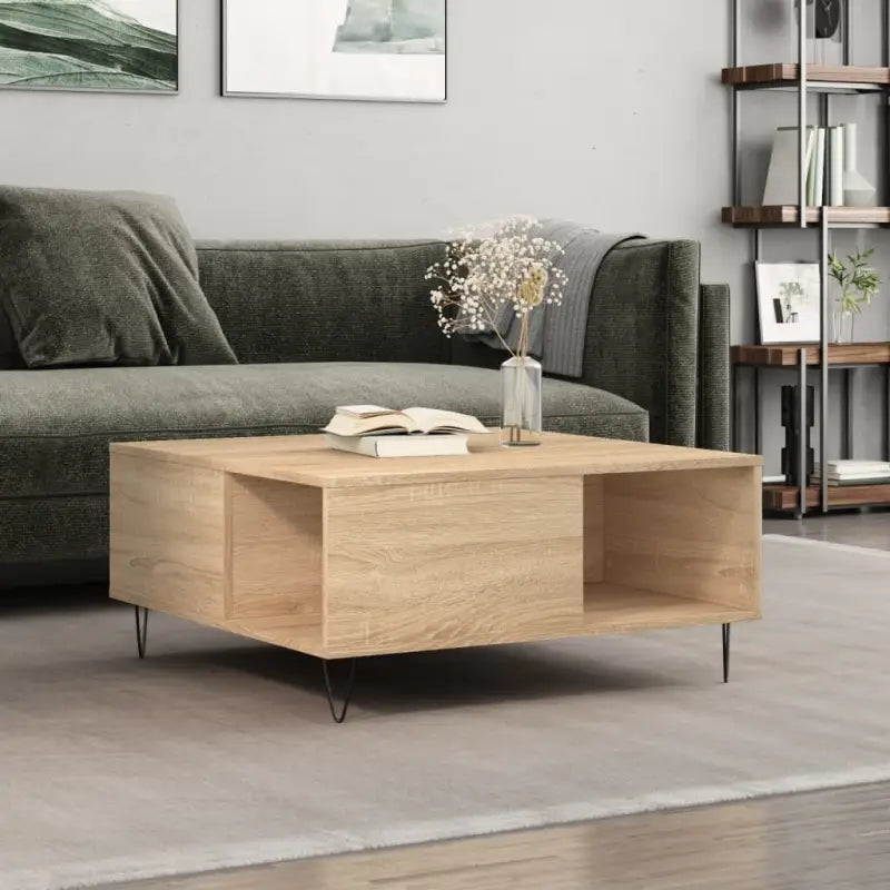 Salontafel van bewerkt hout met metalen poten voor een elegante woonkamer - Sonoma eiken / 1 - Salontafels