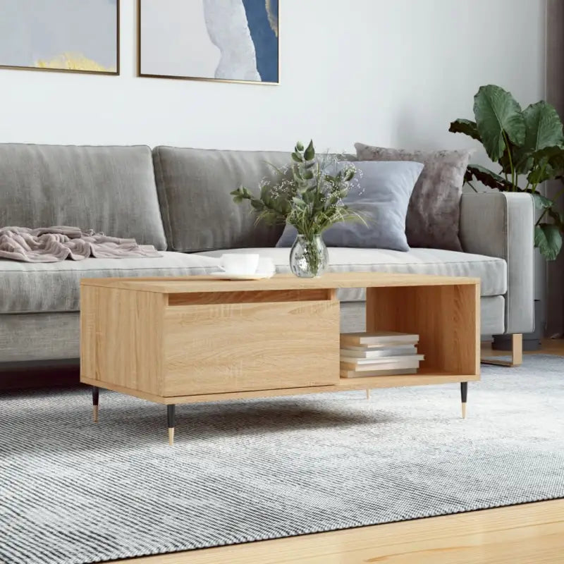 Salontafel van bewerkt hout met metalen poten voor een stijlvolle woonkamer - Sonoma eiken / 1 - Salontafels