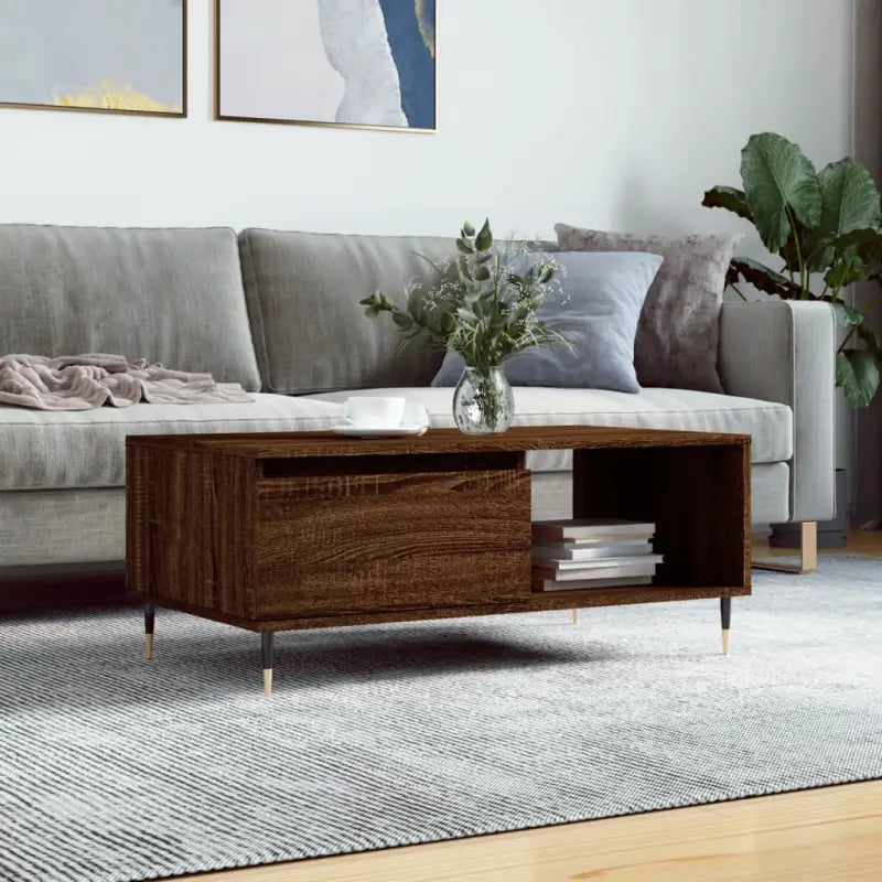 Salontafel van bewerkt hout met metalen poten voor een stijlvolle woonkamer - bruin eikenkleur / 1 - Salontafels