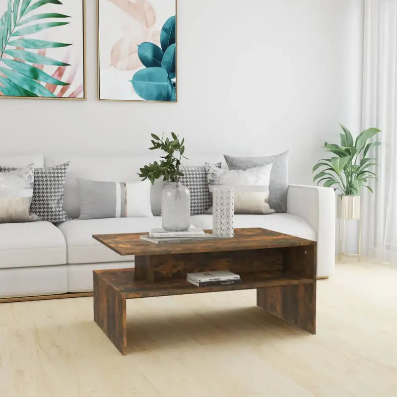 Salontafel van bewerkt hout met moderne charme voor je woonkamer - Gerookt eiken / 1 - Salontafels