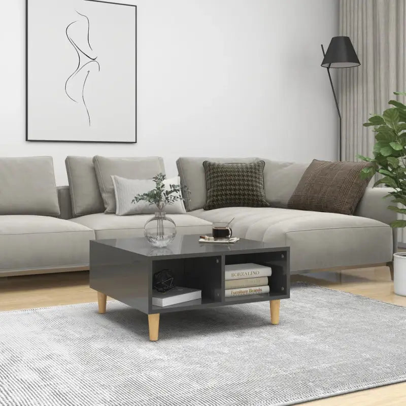 Salontafel van bewerkt hout met Scandinavische charme en opbergruimte - Hoogglans grijs / 1 - Salontafels