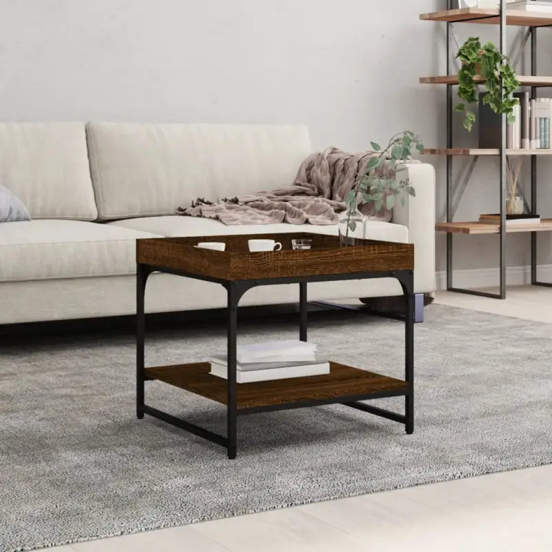 Salontafel van bewerkt hout met verstelbare poten in grijs sonoma eiken - bruin eikenkleur / 49.5 x 49.5 x 45 cm / 1