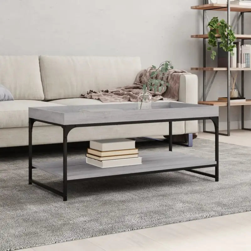 Salontafel van bewerkt hout met verstelbare poten in grijs sonoma eiken - Grijs sonoma / 100 x 49 x 45 cm / 1