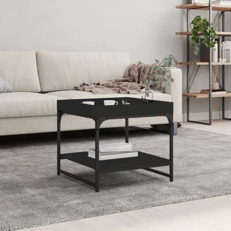 Salontafel van bewerkt hout met verstelbare poten in grijs sonoma eiken - Zwart / 49.5 x 49.5 x 45 cm / 1 - Salontafels