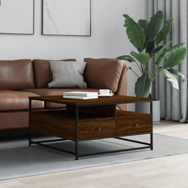 Salontafel van bewerkt hout voor een elegante woonkamer uitstraling - bruin eikenkleur / 80 x 80 x 45 cm / 1