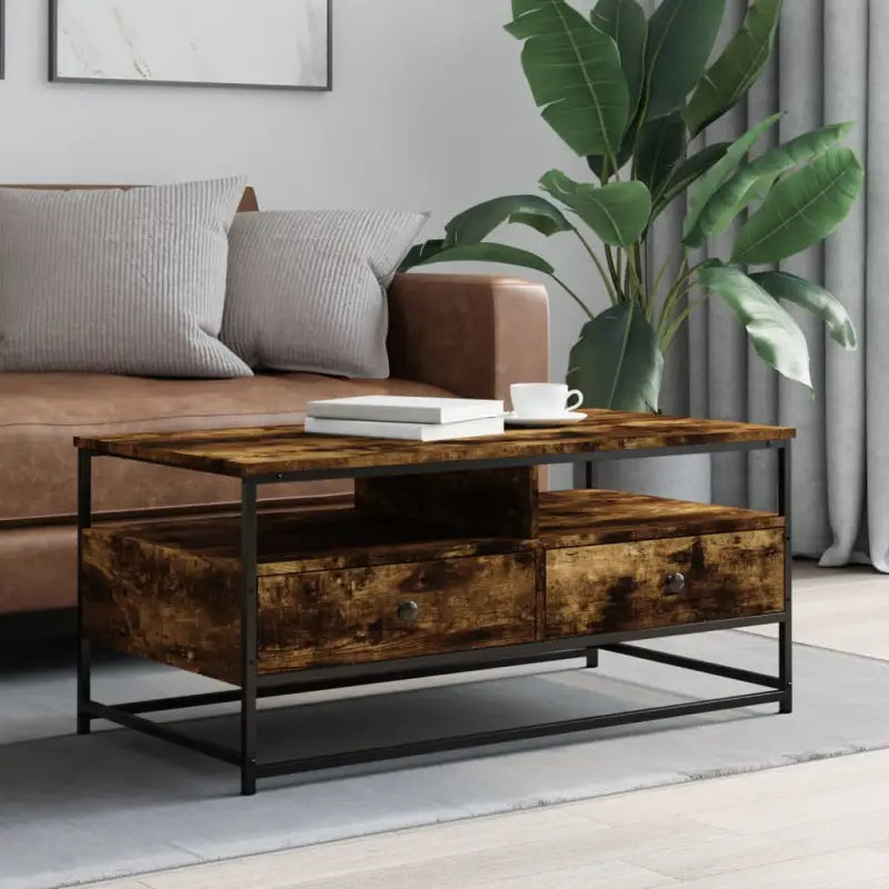 Salontafel van bewerkt hout voor een elegante woonkamer uitstraling - Gerookt eiken / 100 x 51 x 45 cm / 1 - Salontafels